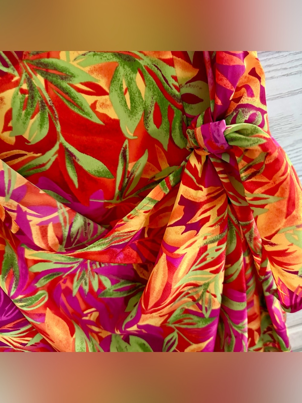 Vintage NWT Tropical Side Drape Maxi Dress Vibrant Colorful Palm Print (Size 10) - Picture 3 of 5